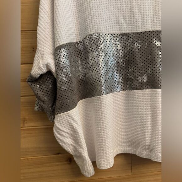 Alembika Size 3/Large Metallic Stripe Lagenlook Waffle 3/4 Sleeve Shirt - Picture 8 of 12